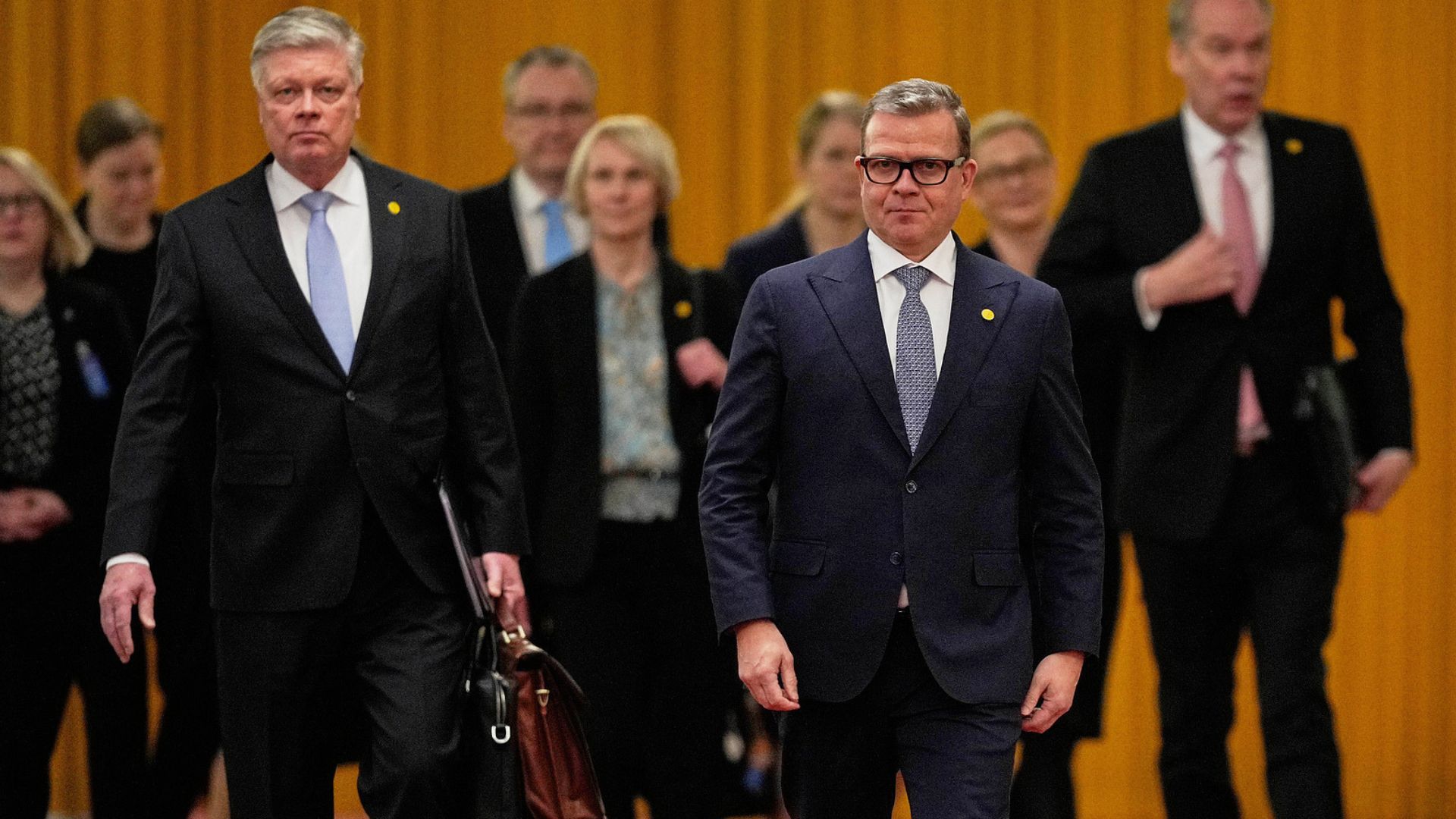 Finnish Prime Minister Petteri Orpo arrives for his meeting with President Xi Jinping at the Great Hall of the People in Beijing. /Vincent Thian/Pool
