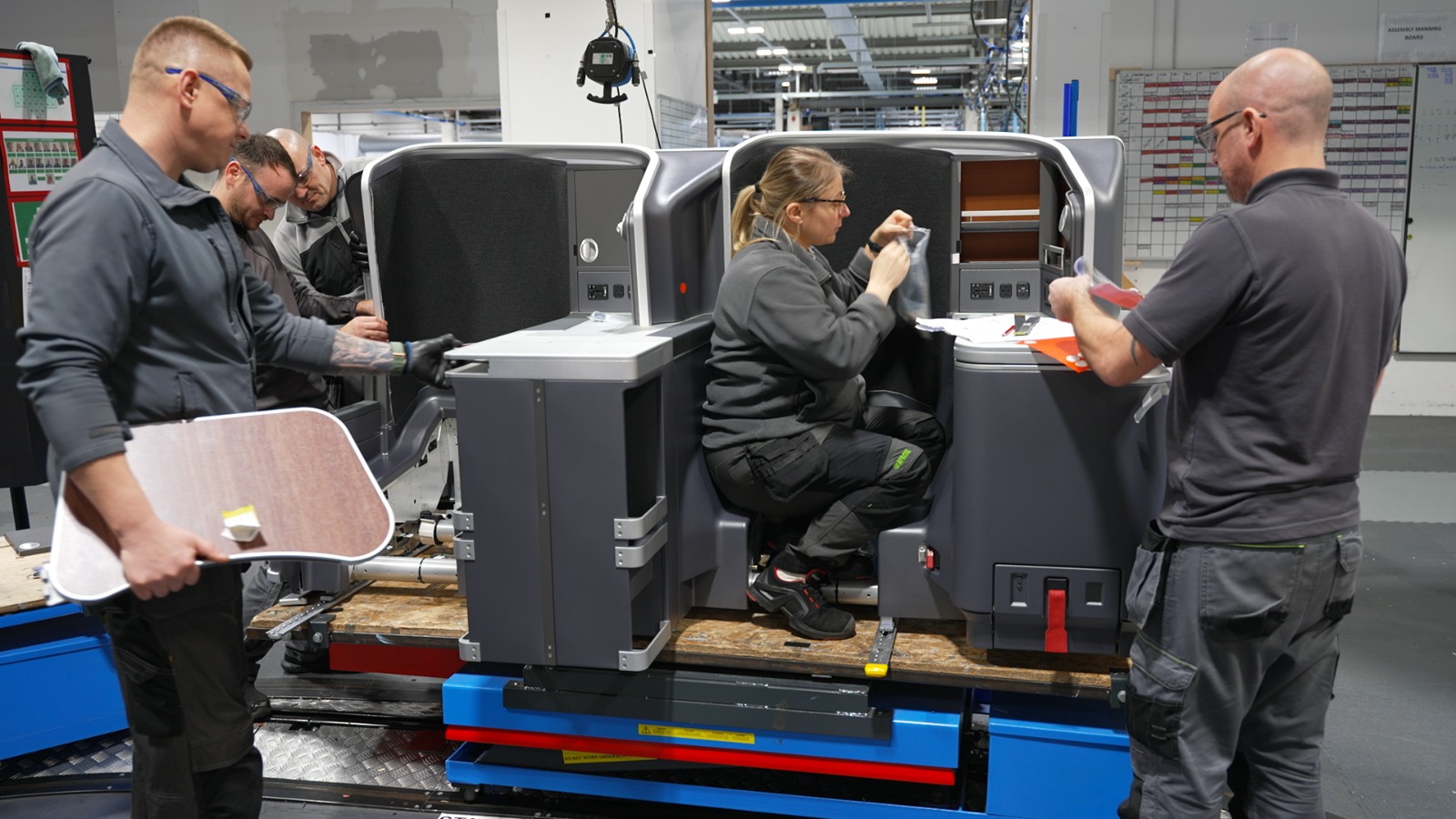 Engineers at the Thompson Aero Seating dynamic test center in Banbridge, Northern Ireland. /CGTN