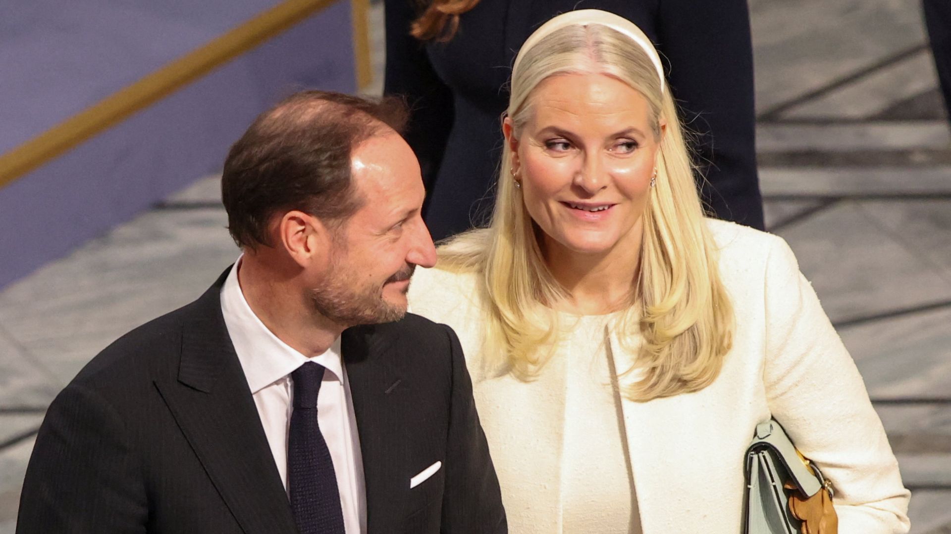 Norway's Crown Princess Mette-Marit (R) attends December's Nobel Peace Prize ceremony with her husband, Crown Prince Haakon. /Leonhard Foeger/Reuters
