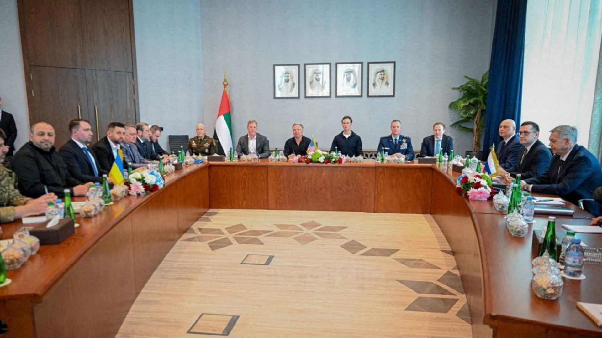 Members of the US, Russian and Ukrainian delegations, including US Special Envoy Steve Witkoff, Jared Kushner, Secretary of Ukraine's National Security and Defence Council Rustem Umerov and head of Russian military intelligence (GRU) and head of Russian's team in security talk Admiral Igor Kostyukov, attend the second round of trilateral talks in Abu Dhabi. /Handout
