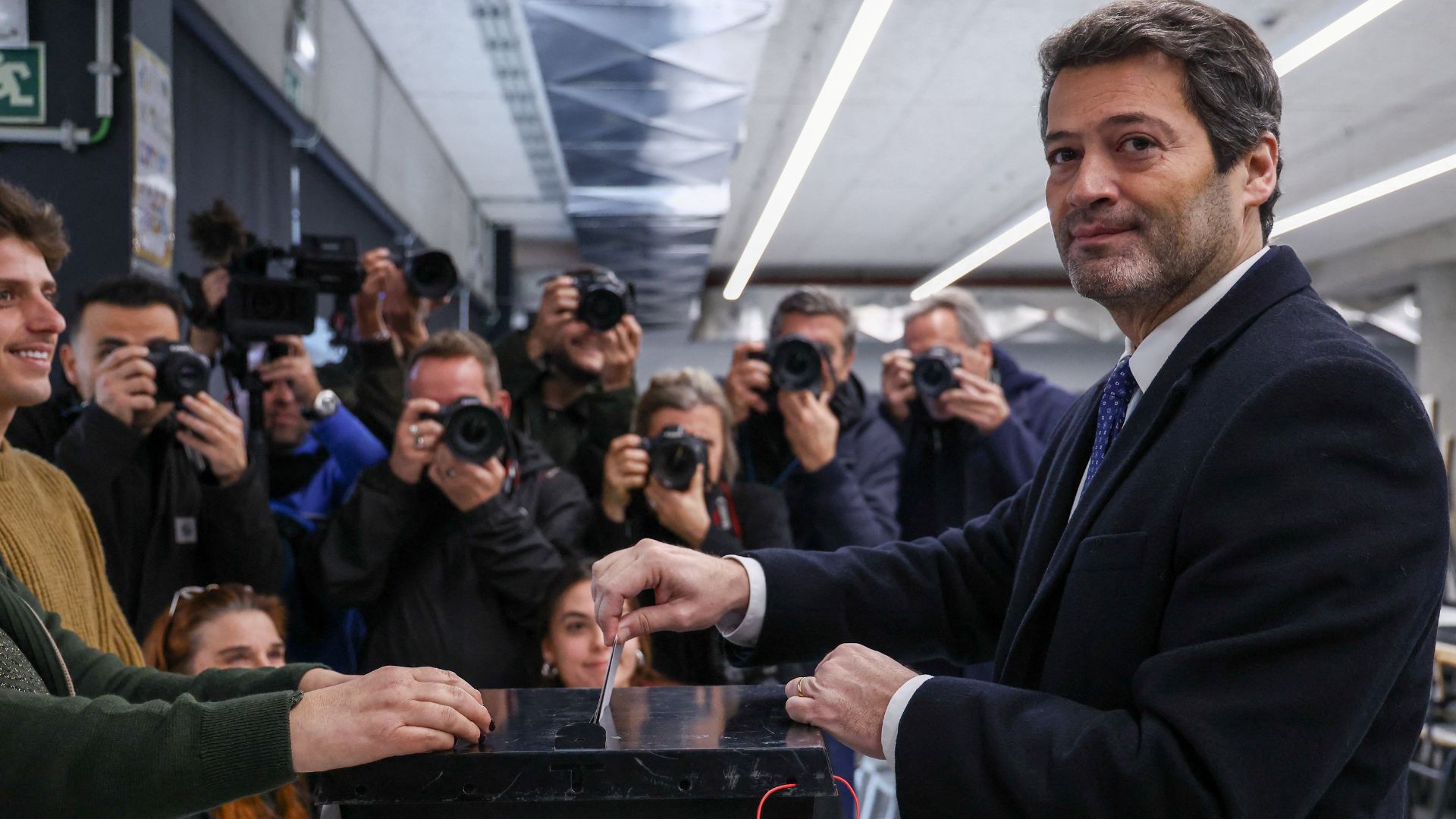 Leader of far-right Chega party Andre Ventura casts his ballot in Lisbon. /Rodrigo Antunes/Reuters
