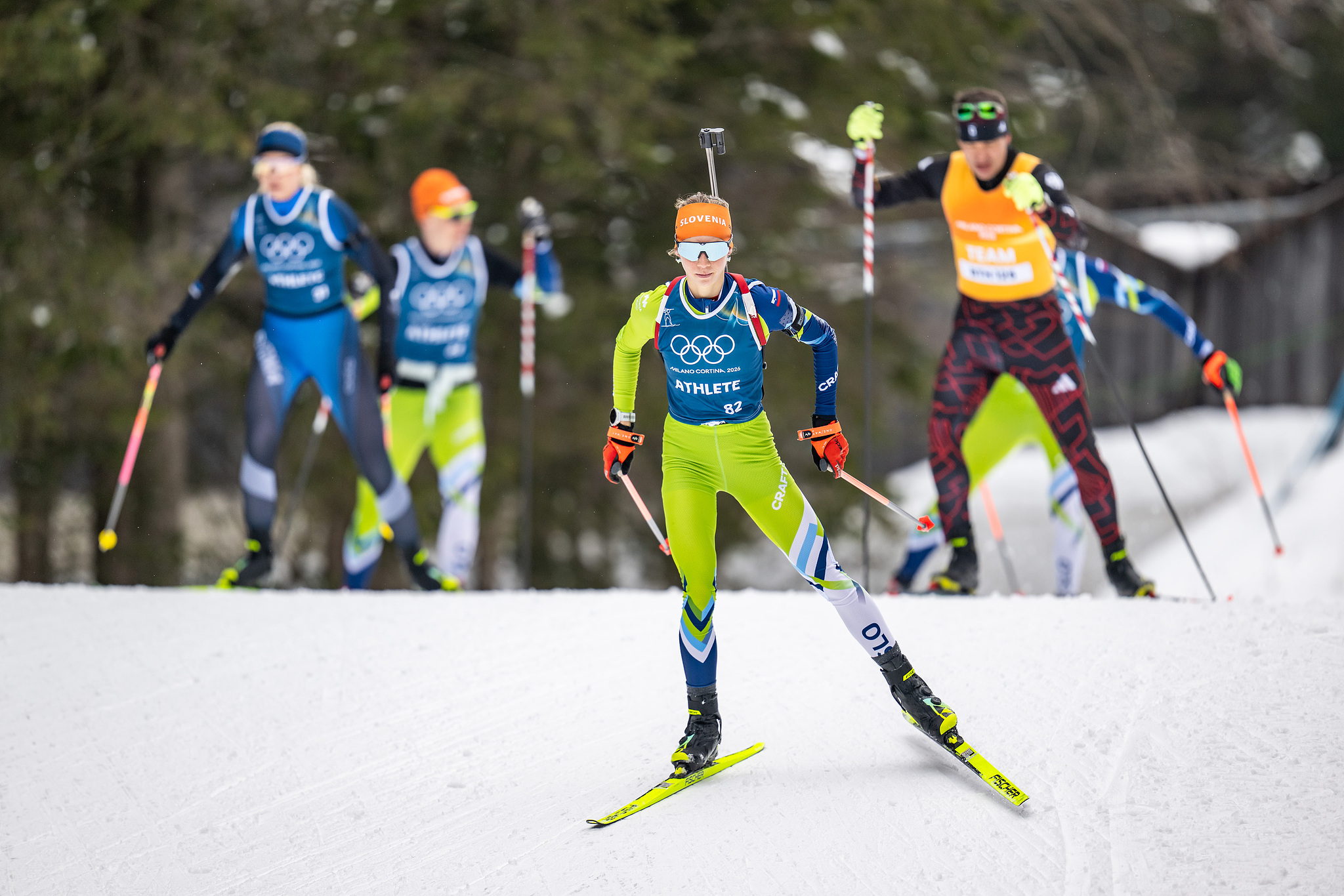 Team Slovenia trains at the Anterselva Biathlon Arena, the day before the opening of the Milan-Cortina Winter Games. /Kevin Voigt/Getty
