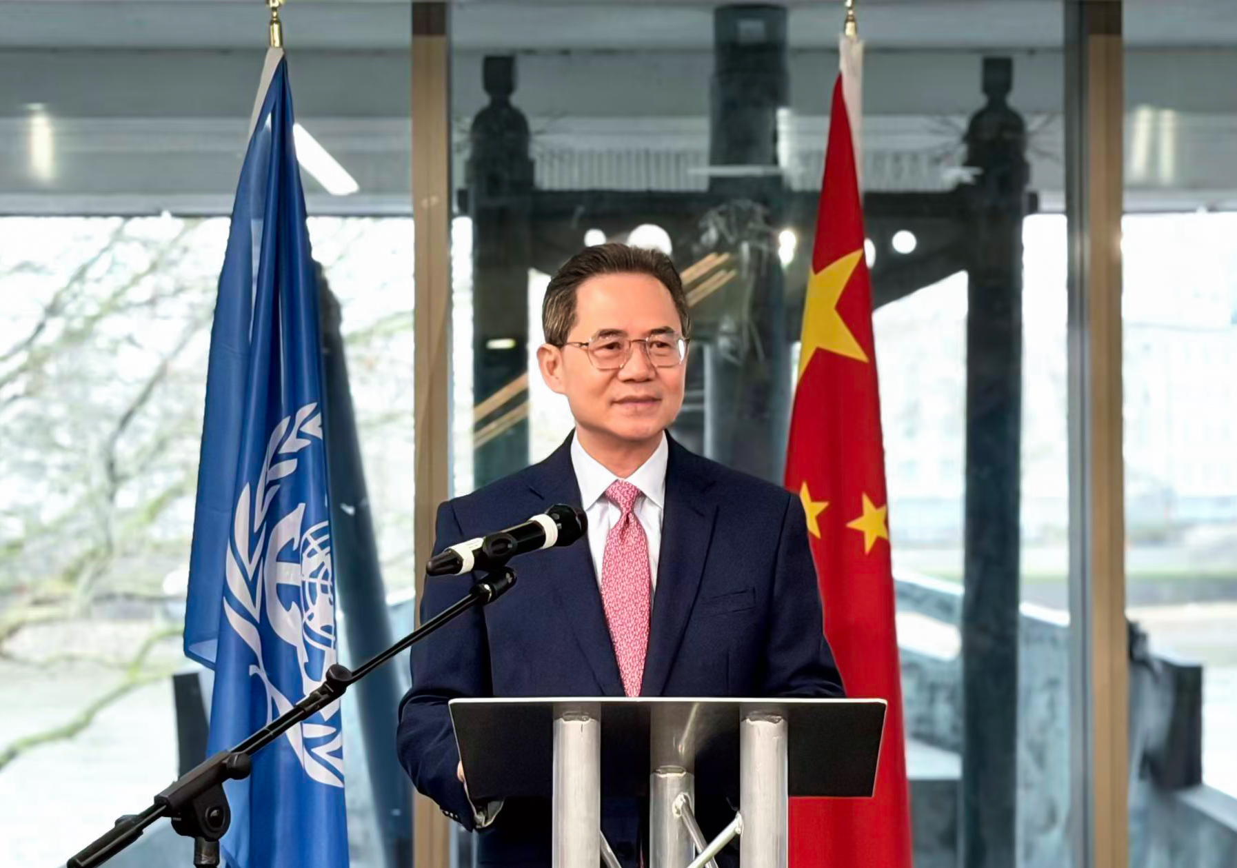 Chinese Ambassador to the UK Zheng Zeguang delivers a speech at the Spring Festival reception at IMO in London, UK. /Photo by China Daily
