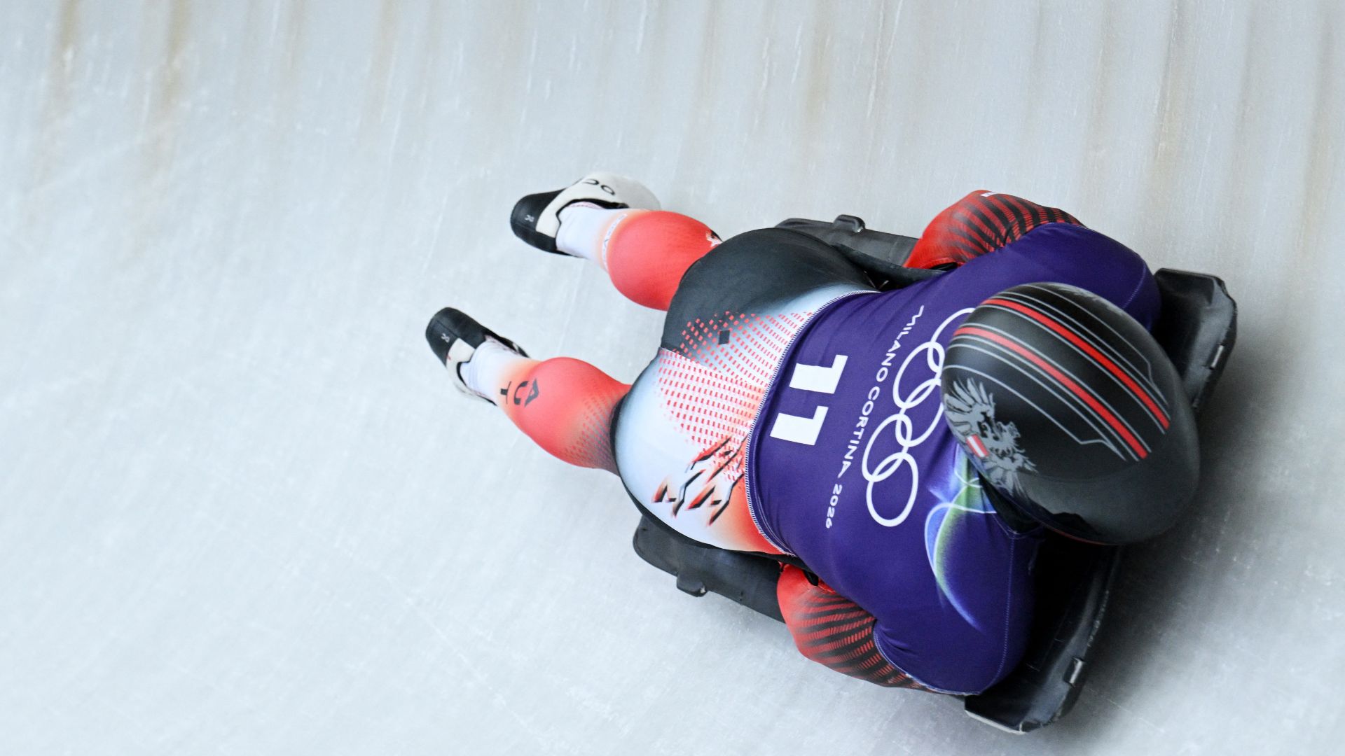 Samuel Maier of Austria in action during training on Tuesday in the Cortina Sliding Centre, Cortina d'Ampezzo. /Annegret Hilse/Reuters
