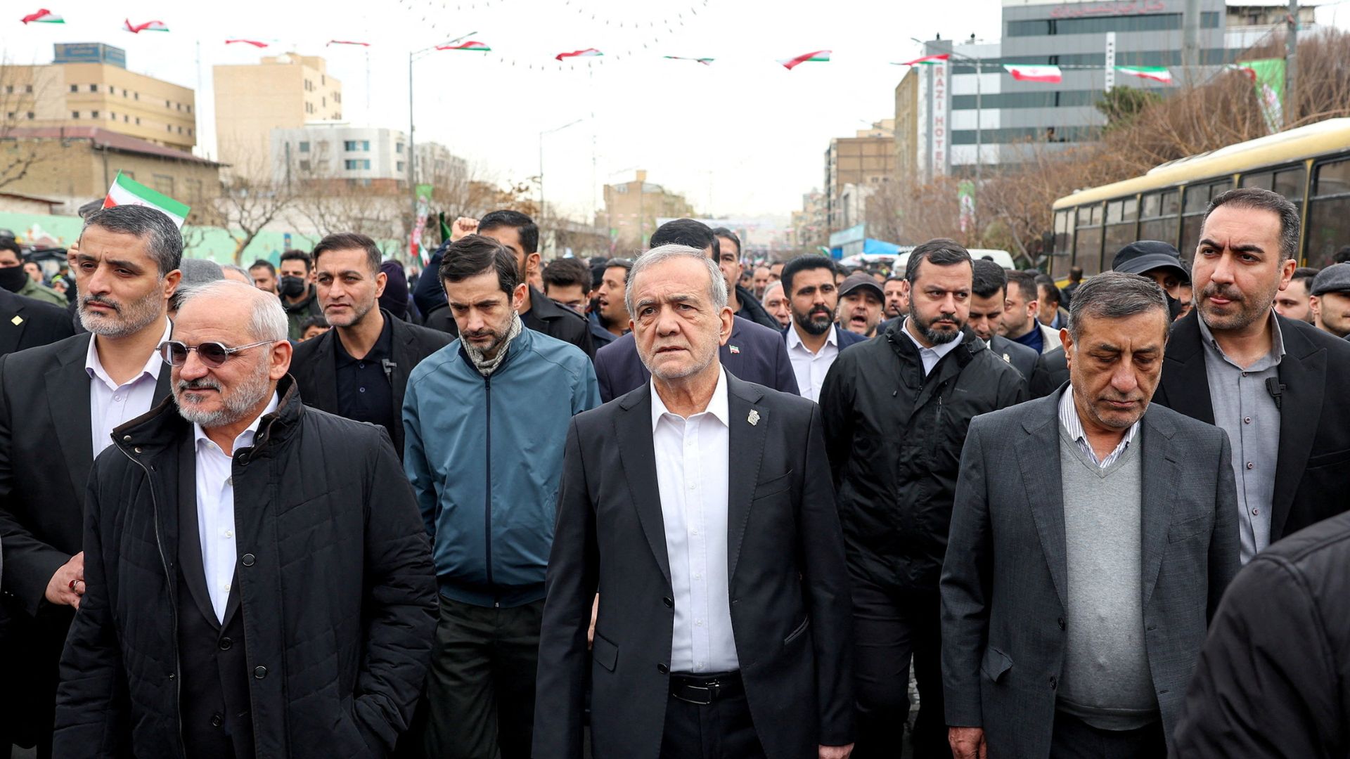 Iranian President Masoud Pezeshkian attends the 47th anniversary of the Islamic Revolution in Tehran, Iran, last month. /Iran's Presidential website/WANA