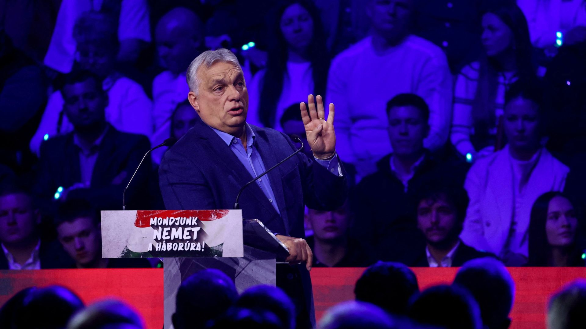 Hungarian Prime Minister Viktor Orban speaks during a campaign rally in Debrecen, Hungary, on Saturday. /Bernadett Szabo/Reuters
