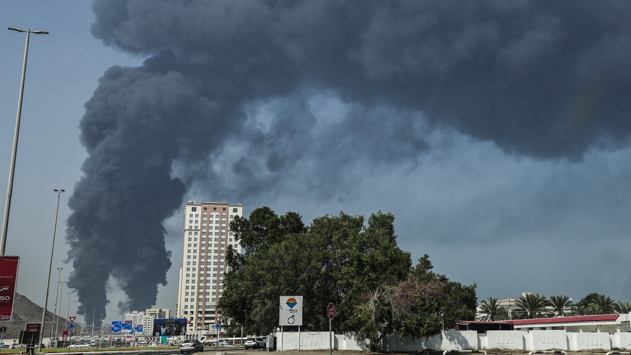 Smoke rises from the direction of an energy installation in the Gulf emirate of Fujairah in the UAE. /AFP
