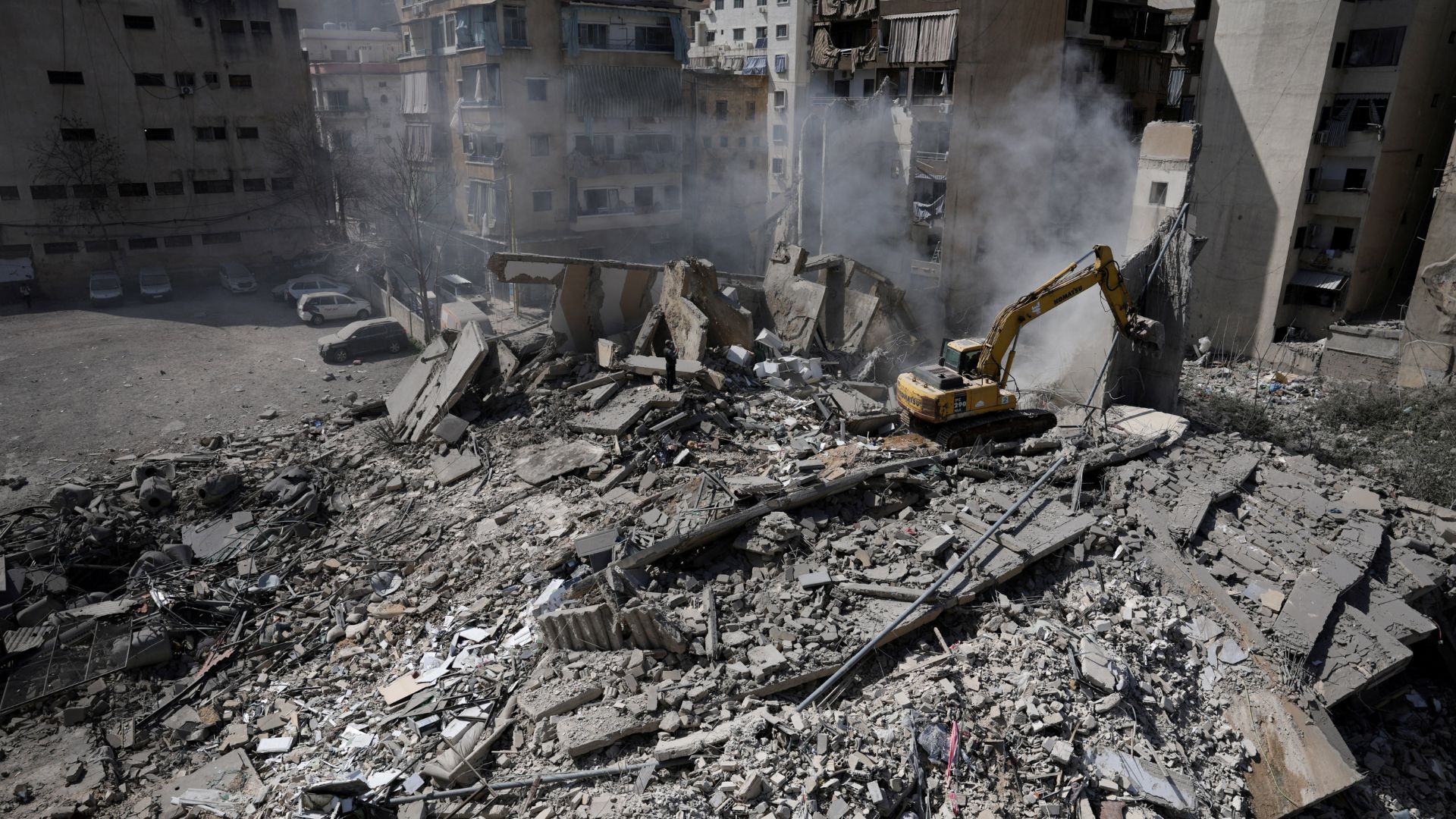Debris at the site of an Israeli strike in central Beirut's Zuqaq al-Blat. /Khalil Ashawi/Reuters
