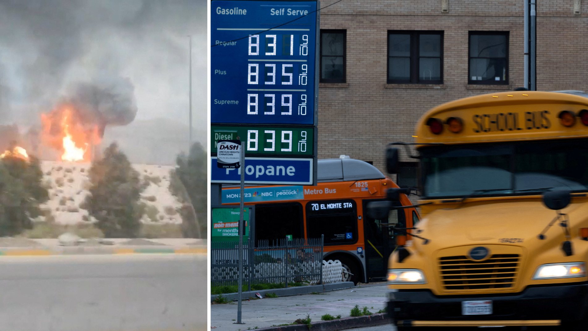 Gas prices in the US continue to rise as the attacks on infrastructure in the Middle East show no sign of slowing down. /Mike Blake/Reuters