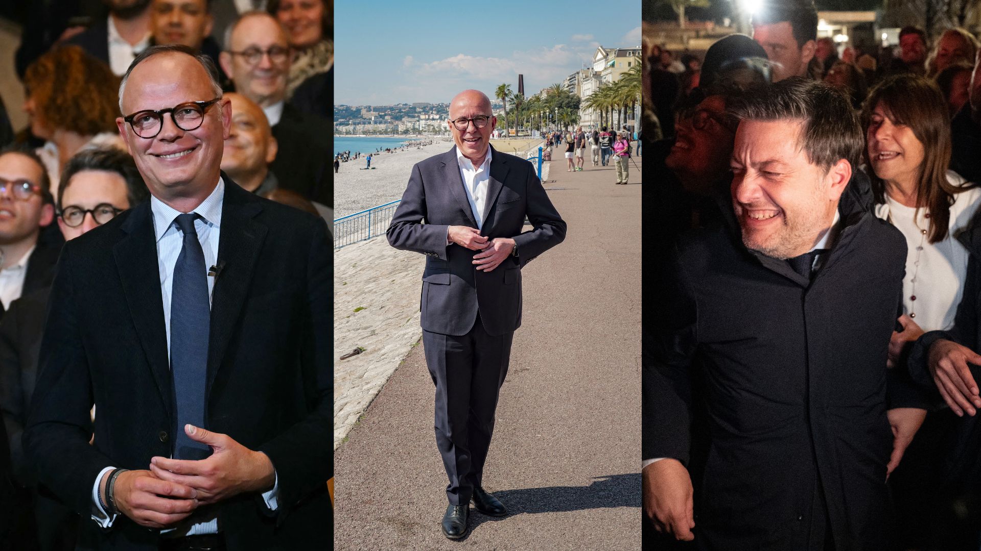 Some of the night's big winners: Former Prime Minister Edouard Philippe (L) was re-elected mayor in his port city of Le Havre; Nice elected mayor of far-right allied conservative party UDR Eric Ciotti (C); Marseille's incumbent mayor Benoit Payan (R)
Elodie Clement/AFP

