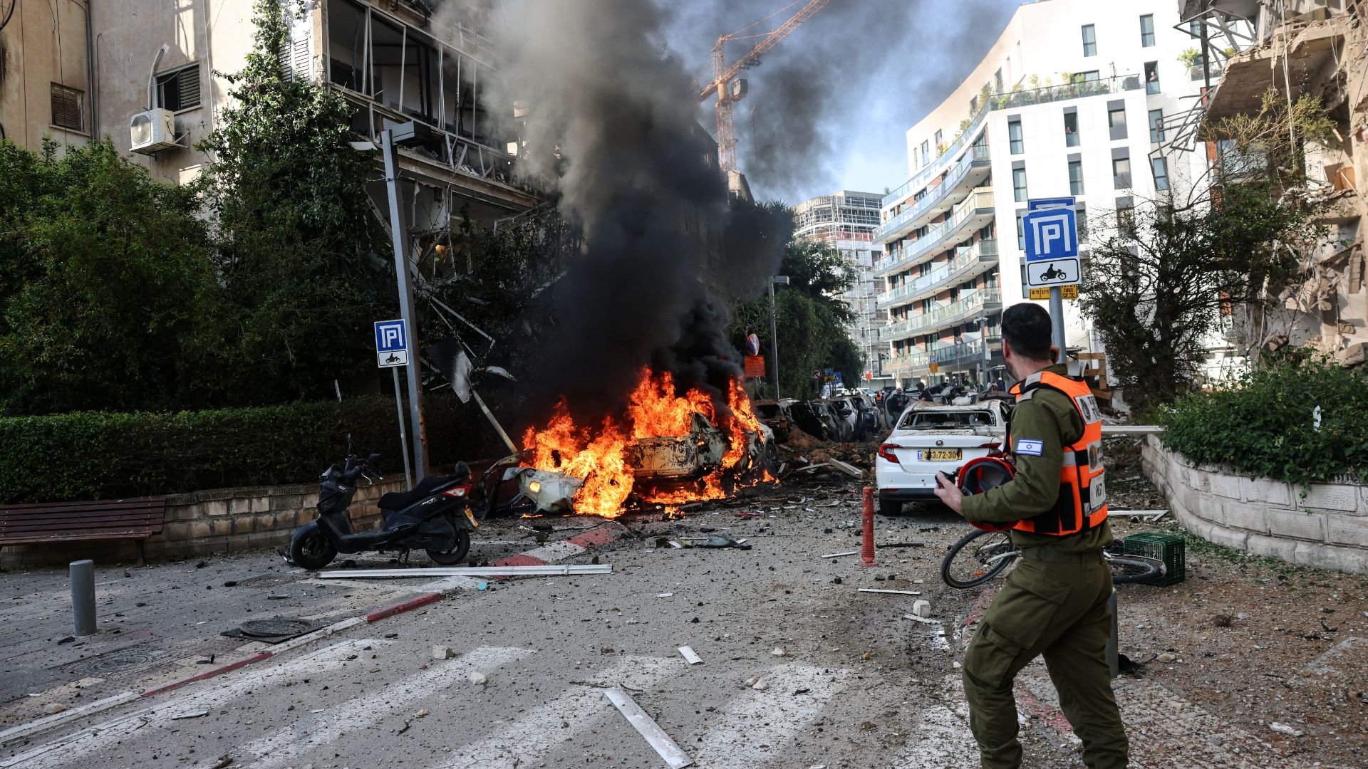 Aftermath of Iranian missile barrages in Tel Aviv on Tuesday. /Tomer Appelbaum/Reuters

