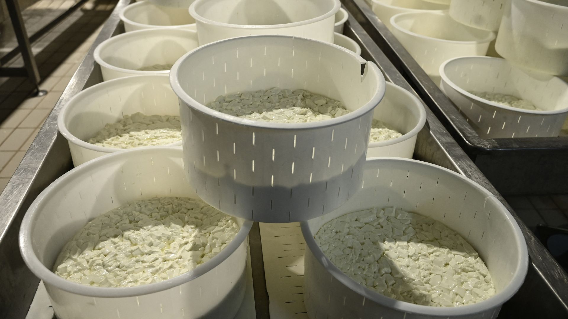 Buckets of feta cheese at a production facility – but the supply has been diminishing. /Sakis Mitrolidis/AFP
