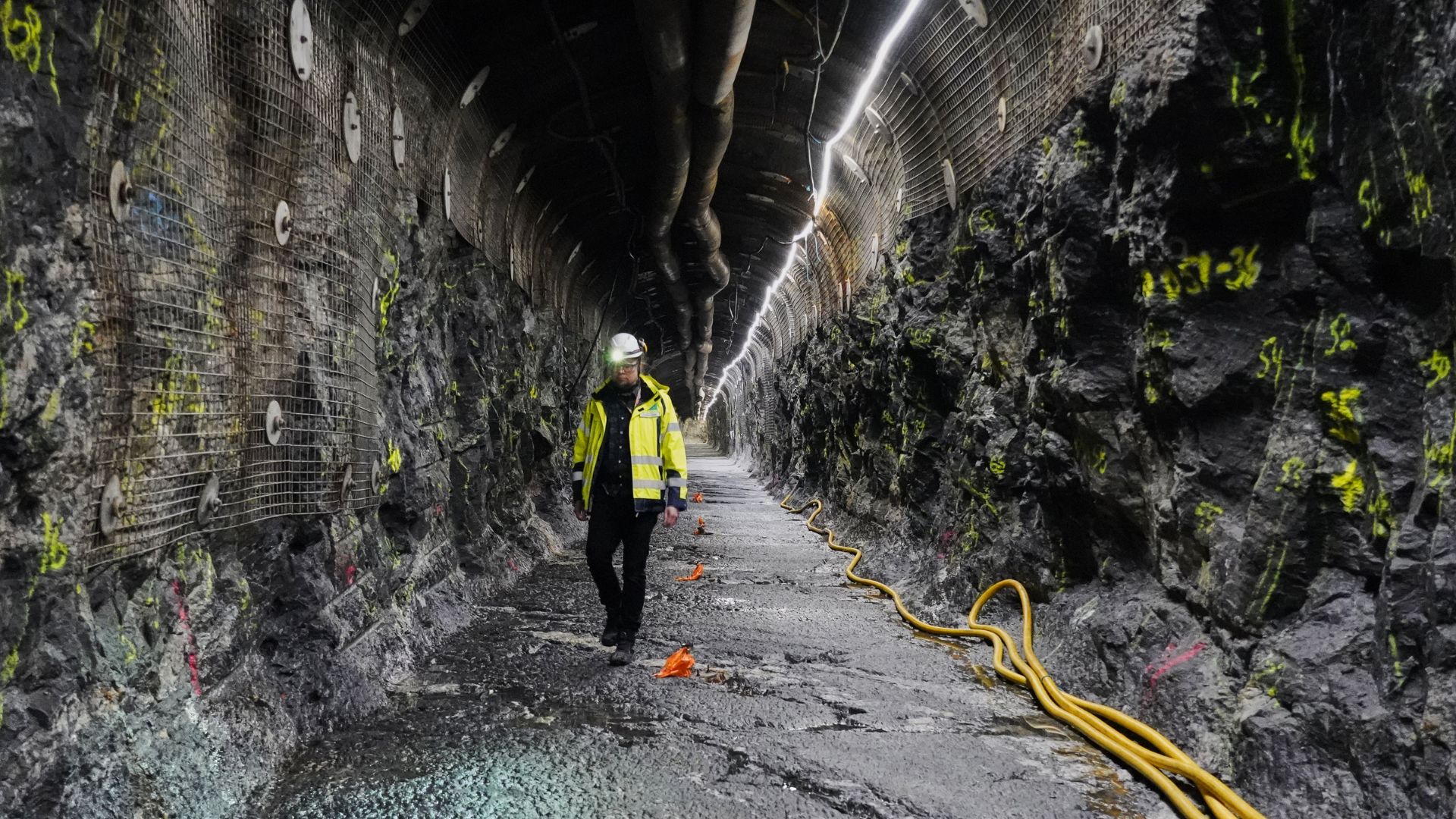 Geologist Tuomas Pere walks down a disposal tunnel inside the Posiva Onkalo nuclear waste repository on the island of Olkiluoto. /James Brooks/AP
