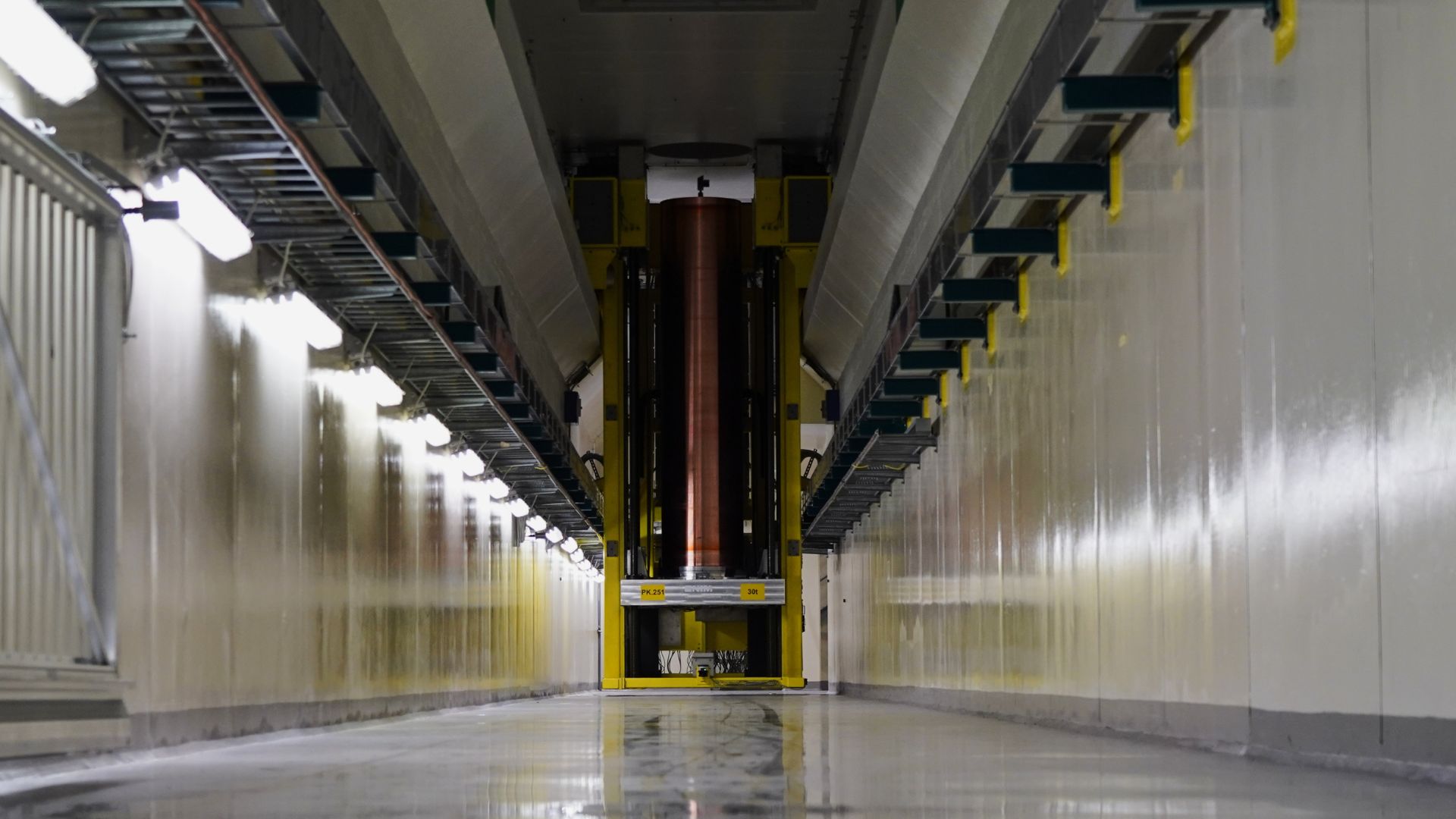 A trial copper casing is placed at Posiva's encapsulation plant on the island of Olkiluoto. /James Brooks/AP

