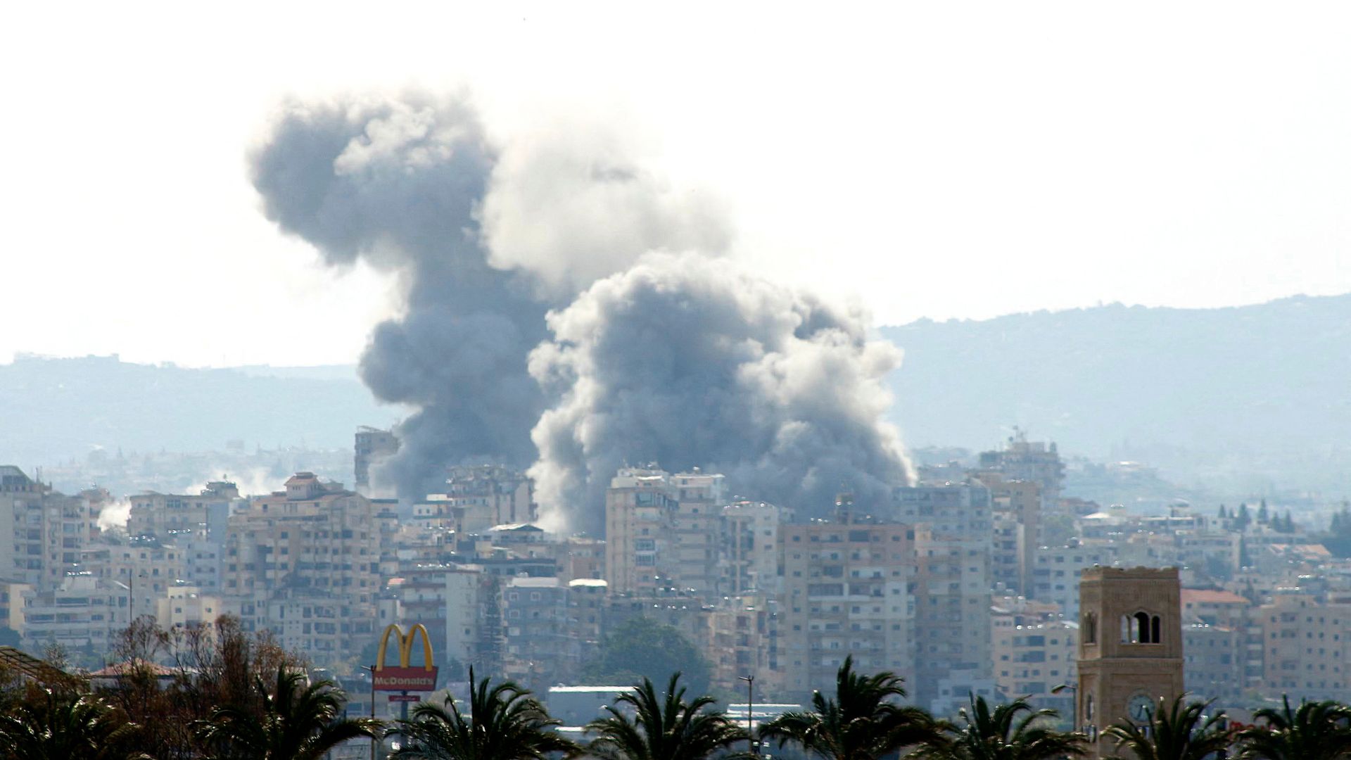 An Israeli airstrike on the Al-Hosh area near the coastal Lebanese city of Tyre on Tuesday April 14. /Kawnat Haju/AFP