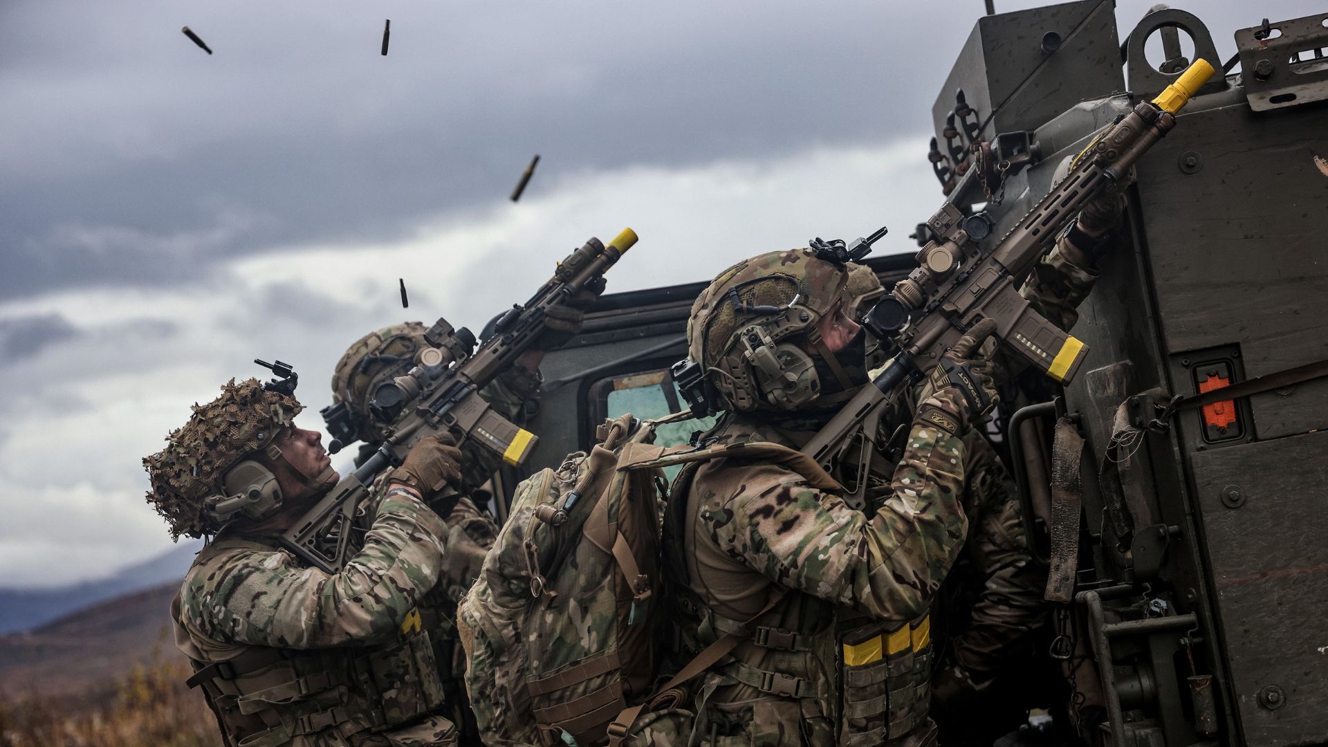 Royal Marines from 40 Commando are seen here firing at enemy positions during exercise Tarasiss in Norway. /MOD Handout