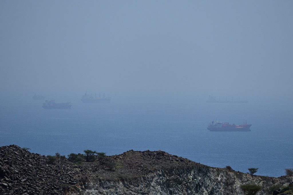 Tankers and bulk carriers anchored in the Strait of Hormuz, April 18, 2026. /AP Photo