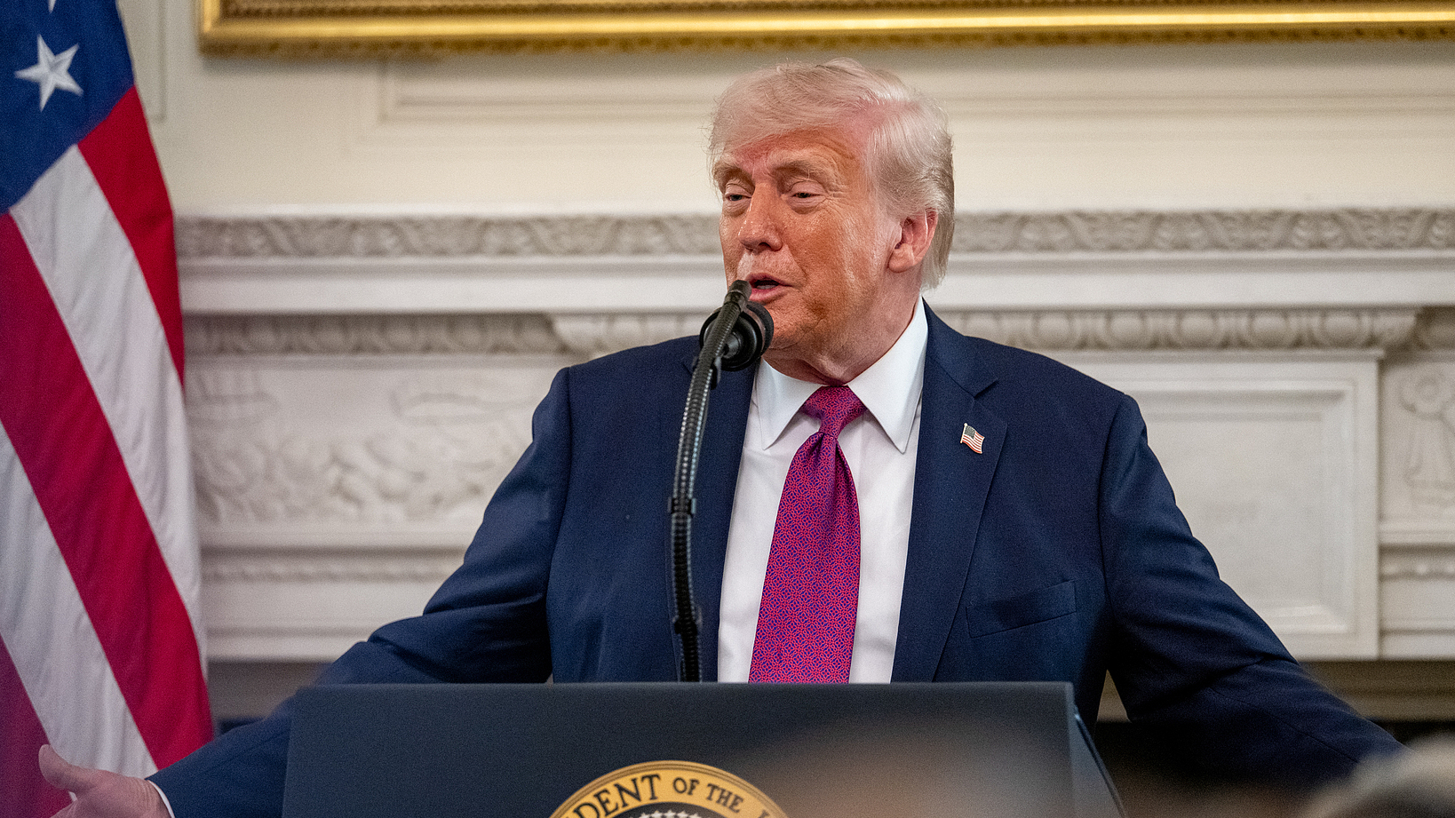 US President Donald Trump spoke at an event for the NCAA national champions in the White House State Dining Room. /CFP
