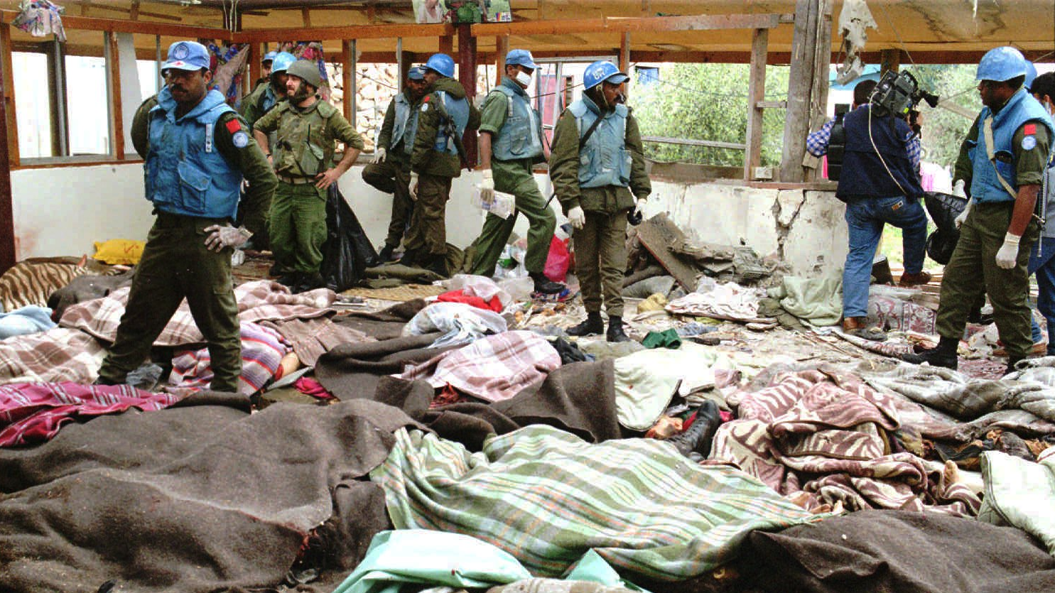 Israel shelled the United Nations compound, killing 106 civilians. Hundreds of Lebanese civilians were using the compound to escape fighting between militant Hezbollah fighters and Israel. /AP