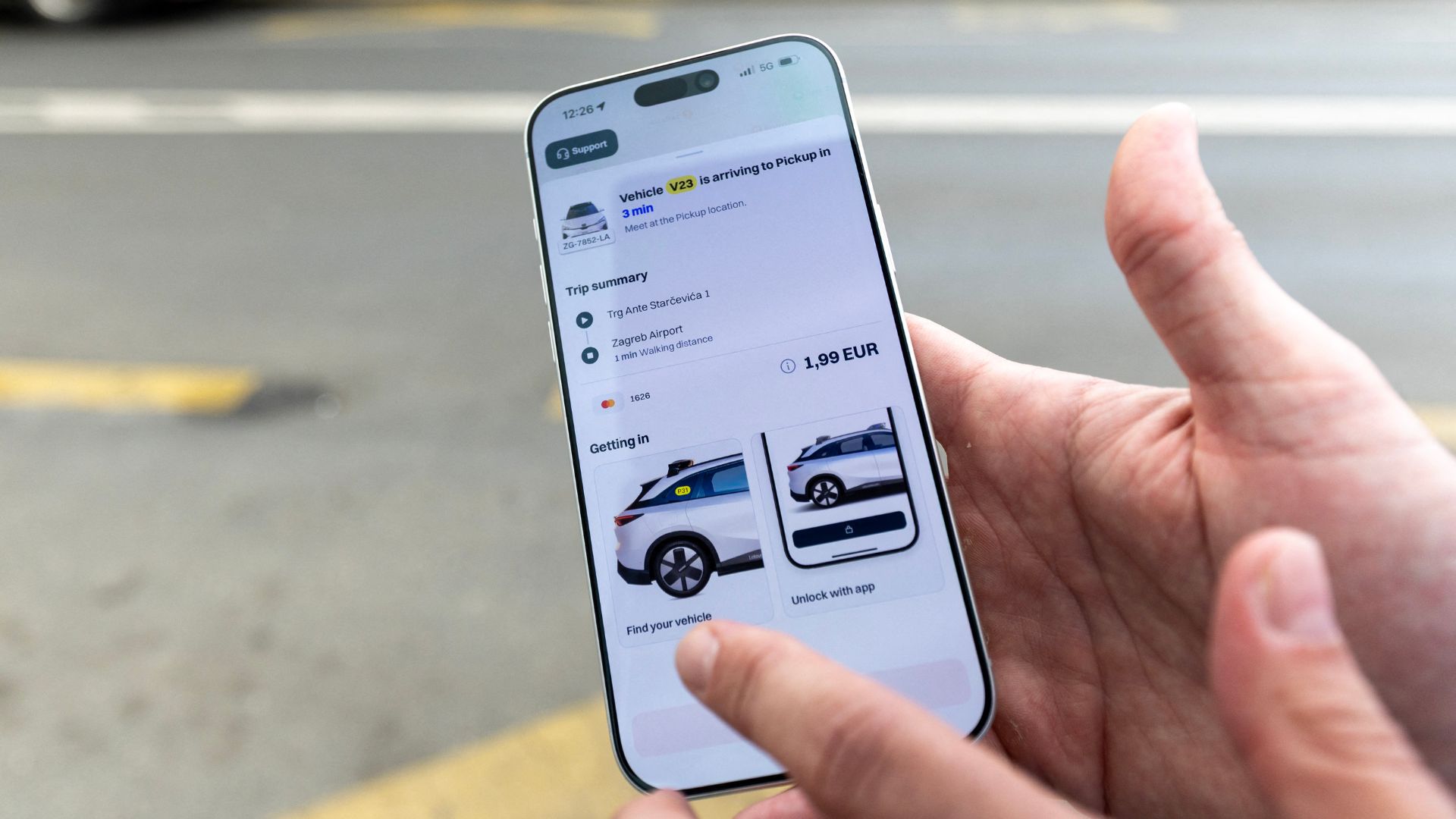 The mobile application for ordering a ride with Verne RoboTaxi, in Zagreb. /Marko Perkov/AFP