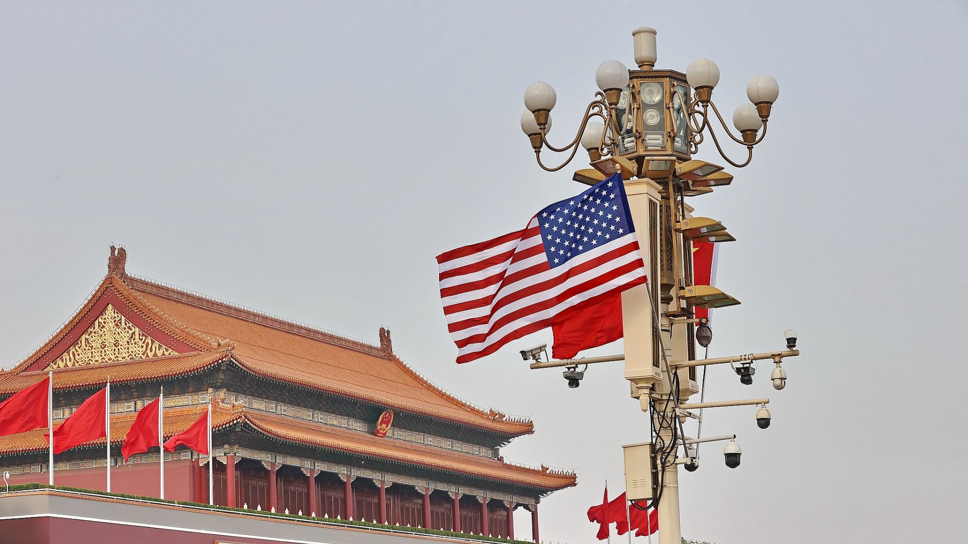 The US flag is on display in Beijing. /AP