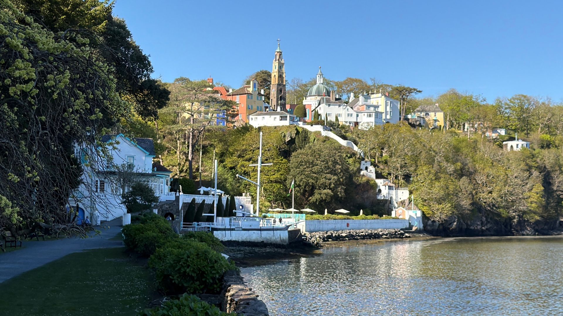 Portmeirion, seen from the side of the estuary. /Iolo ap Dafydd/CGTN