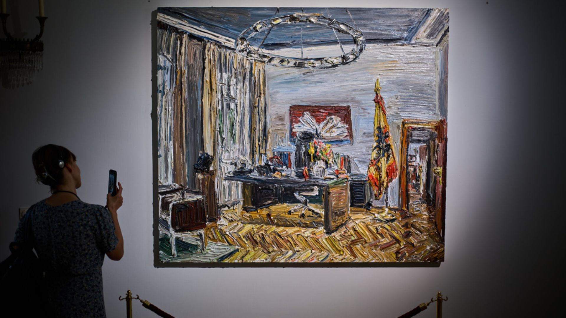 The painting 'Im Buero des Bundespraesidenten' (In the office of the Federal President), by Christopher Lehmpfuhl. /Markus Schreiber/AP Photo