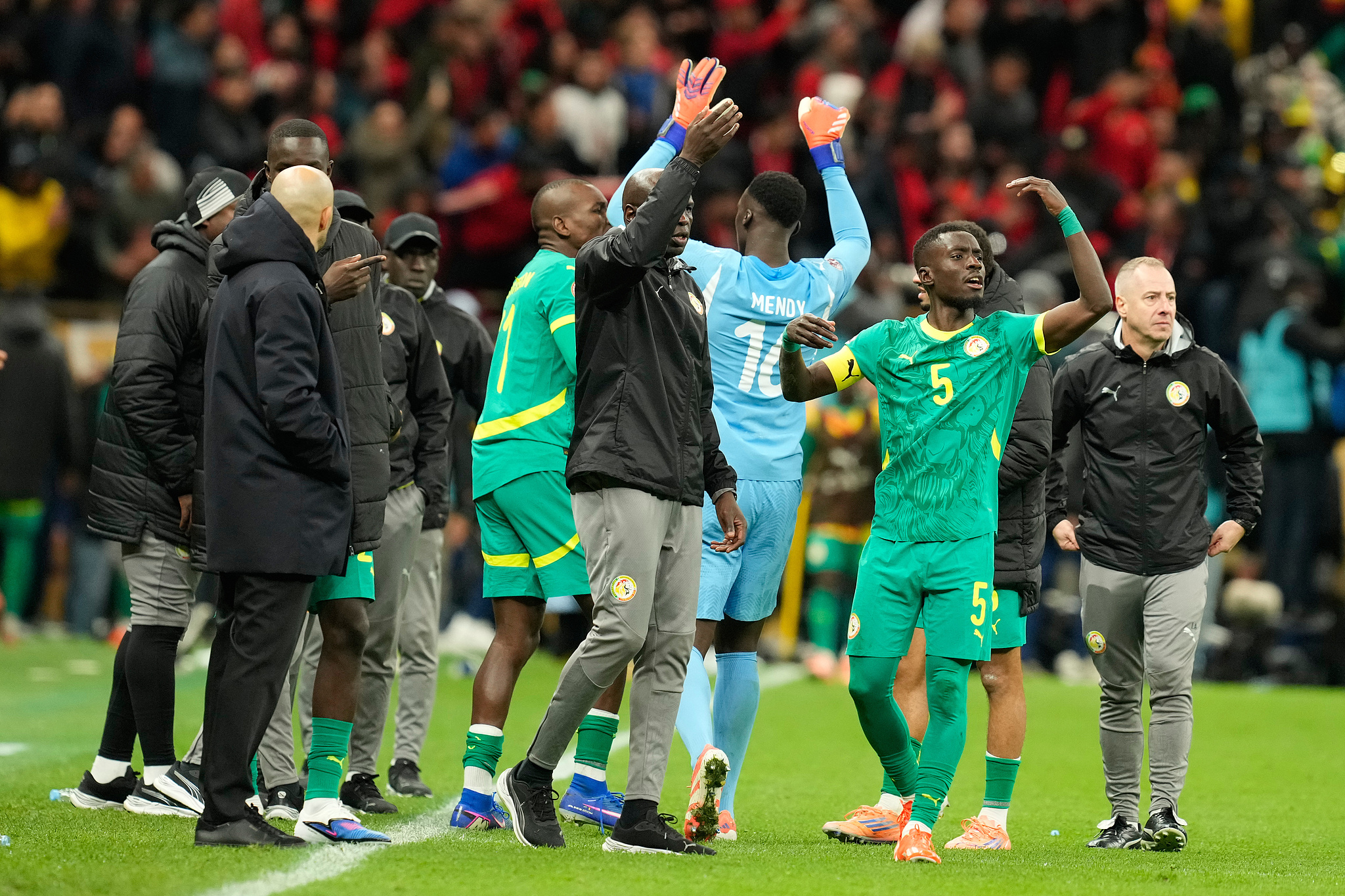 Senegal’s players left the field in protest during the AFCON final against Morocco. /CFP 