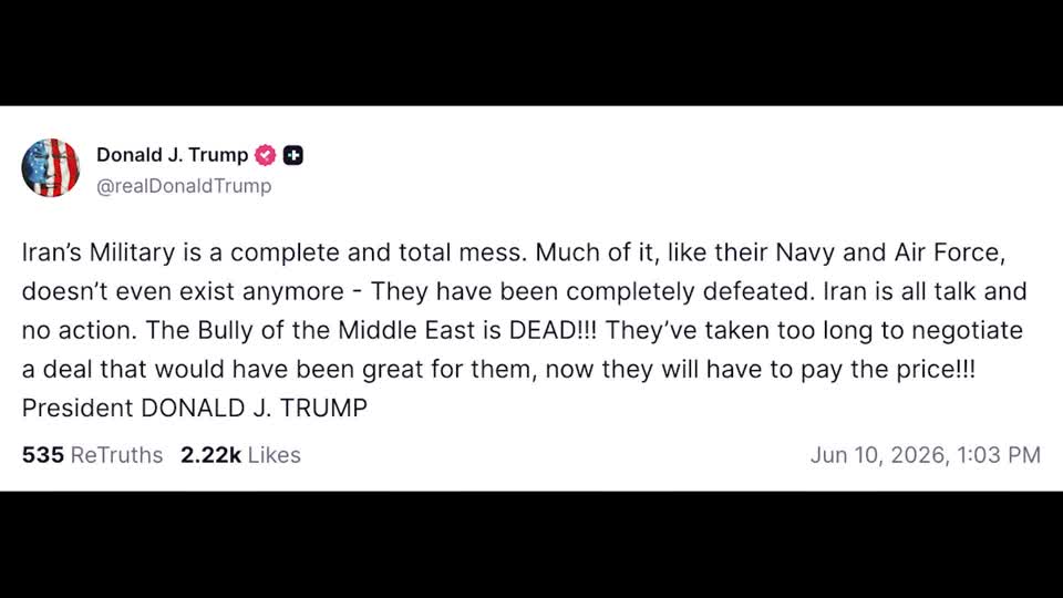 Trump's post on his Truth Social platform. /Truth Social