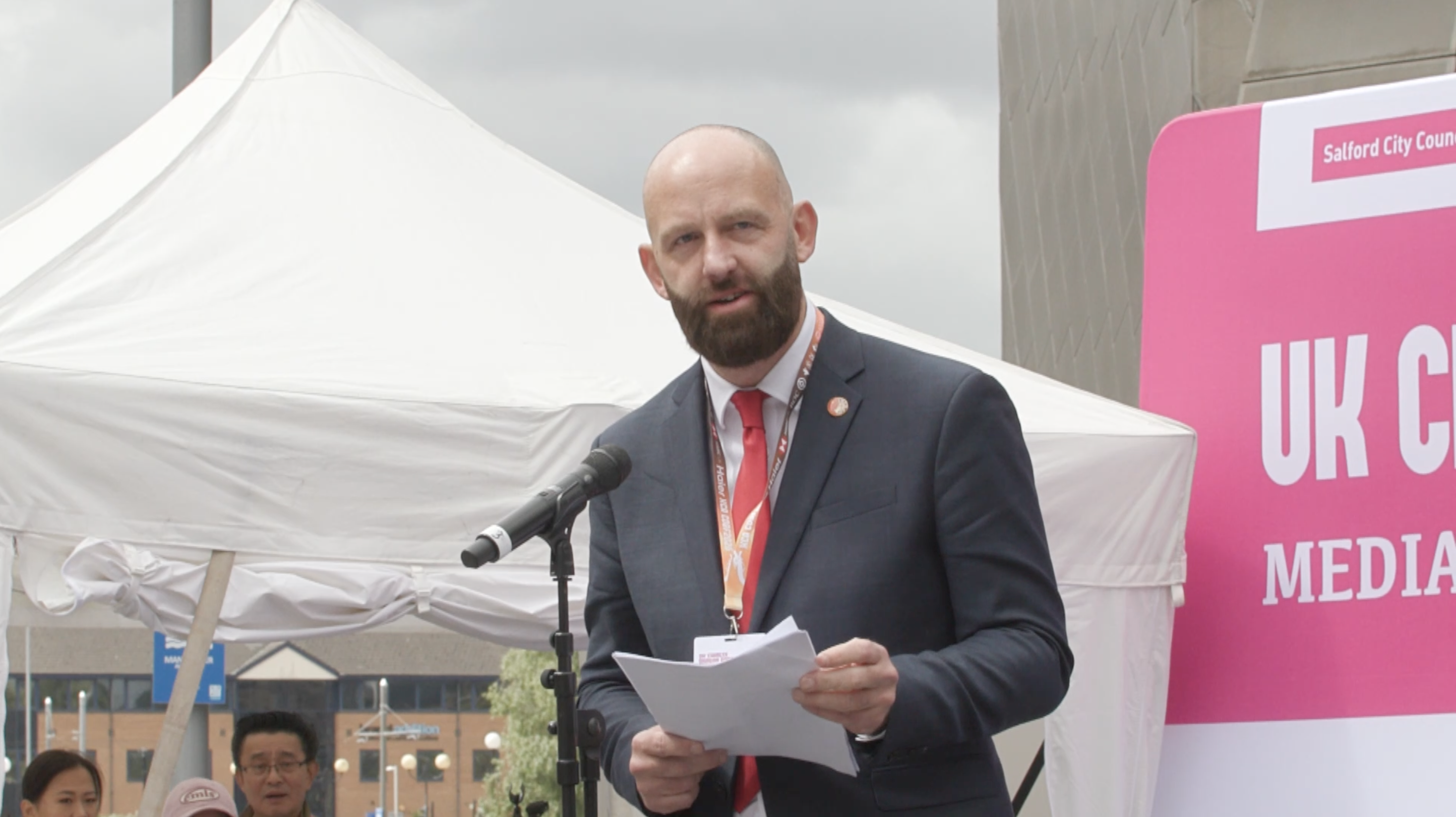 Paul Dennett, deputy mayor of Greater Manchester and mayor of Salford, addresses the event. /CGTN Europe
