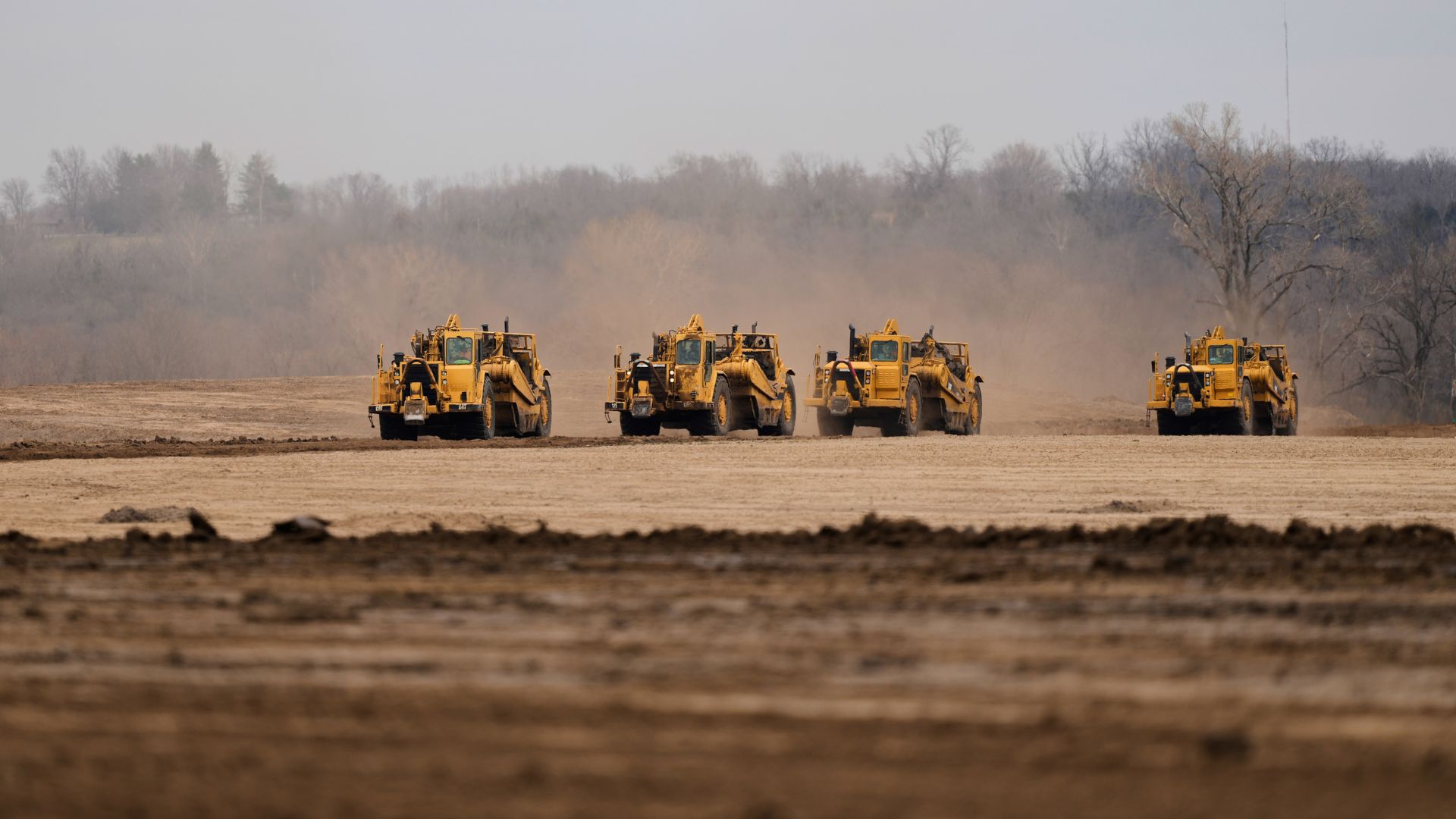 Earth movers prepare a site for a 2.5 million square foot AI data center in Missouri, United States. (AP Photo/Charlie Riedel.)