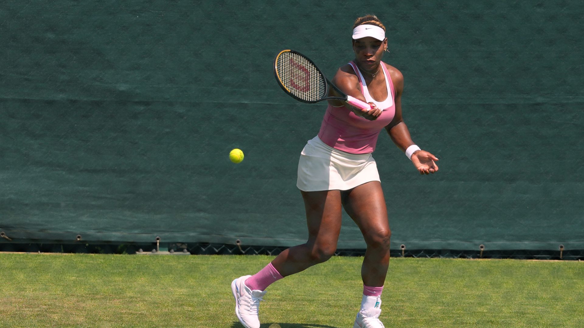 44-year-old Serena Williams returns a ball during a training session at the All England Lawn Tennis and Croquet Club, ahead of the Wimbledon Championships in London. /AP