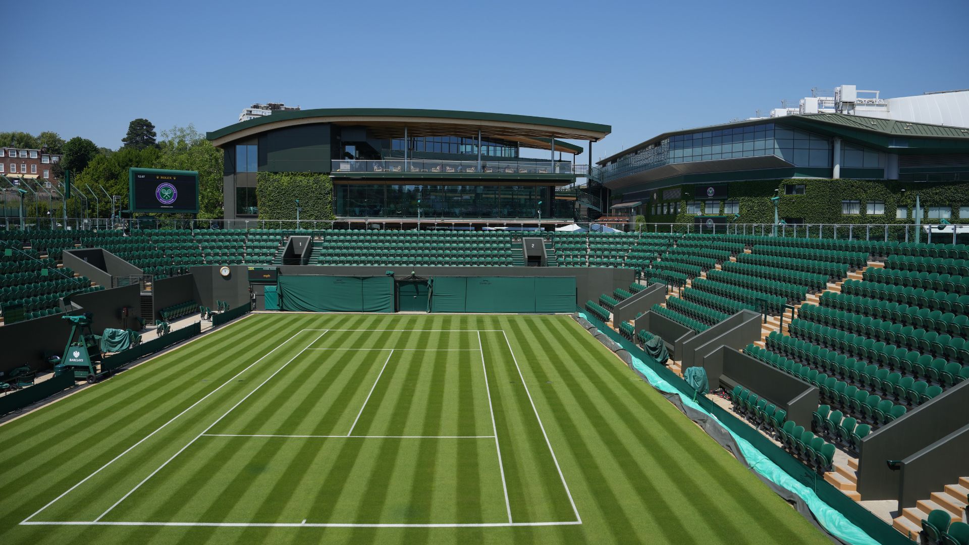 Meticulous green stripes are the face of Wimbledon's tennis game, yet the brutal heatwave over the past week won't have done the grass any favours. AP. 