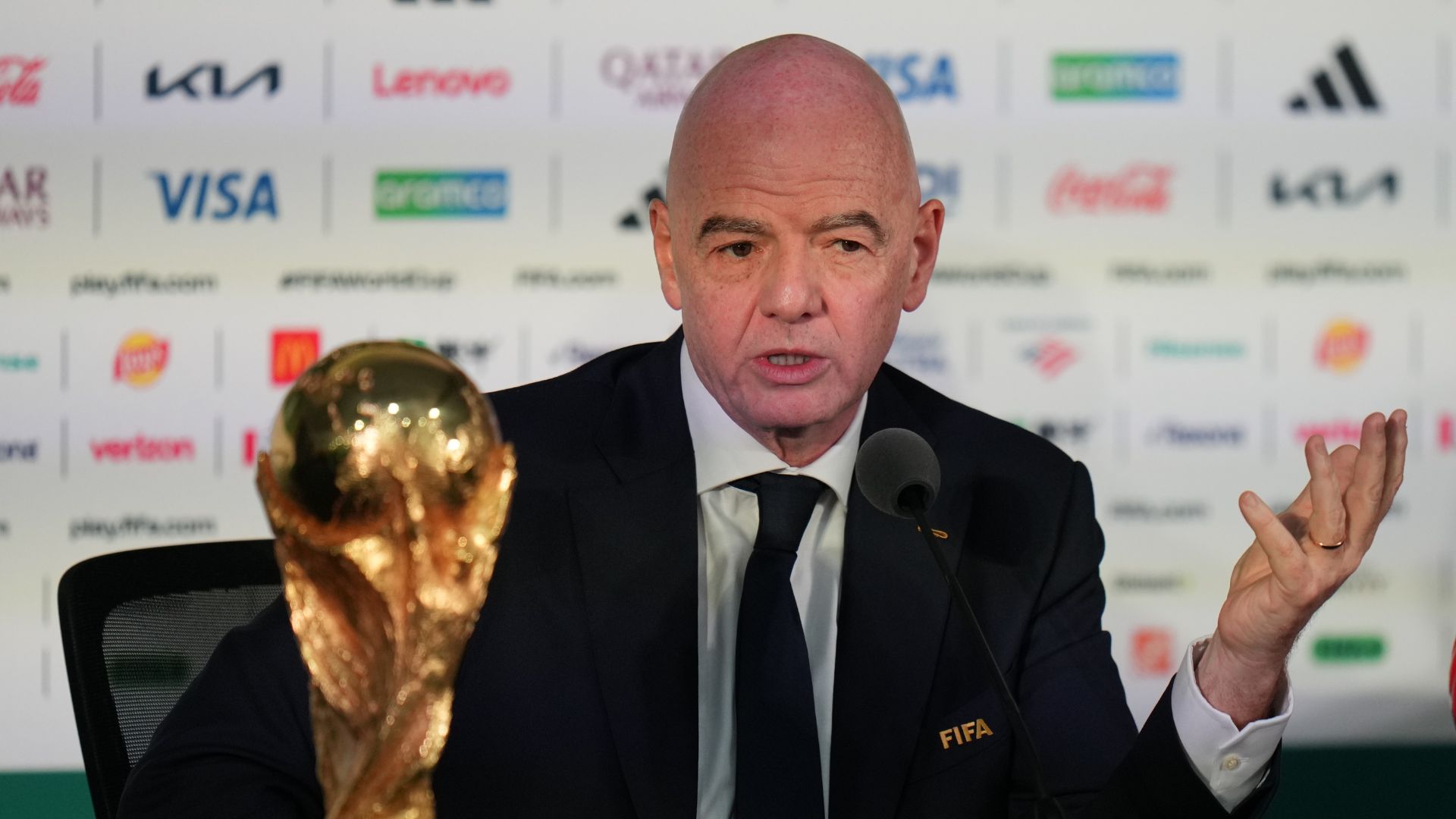 After the success of the expanded World Cup, Gianni Infantino looked to be flying high. /Eduardo Verdugo/AP