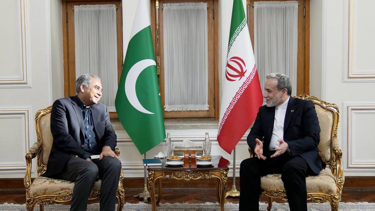 Iranian Foreign Minister Abbas Araghchi (R) meeting with Pakistan's Minister of Interior Syed Mohsin Raza Naqvi in Tehran. /Iran Foreign Ministry/AFP