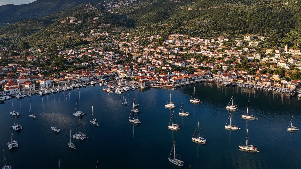An aerial view of the town of Vathy on the island of Ithaca, home to the hero Odysseus in Homer's Odyssey, is far from Greece's main tourist hubs. /Angelos Tzortzinis/AFP