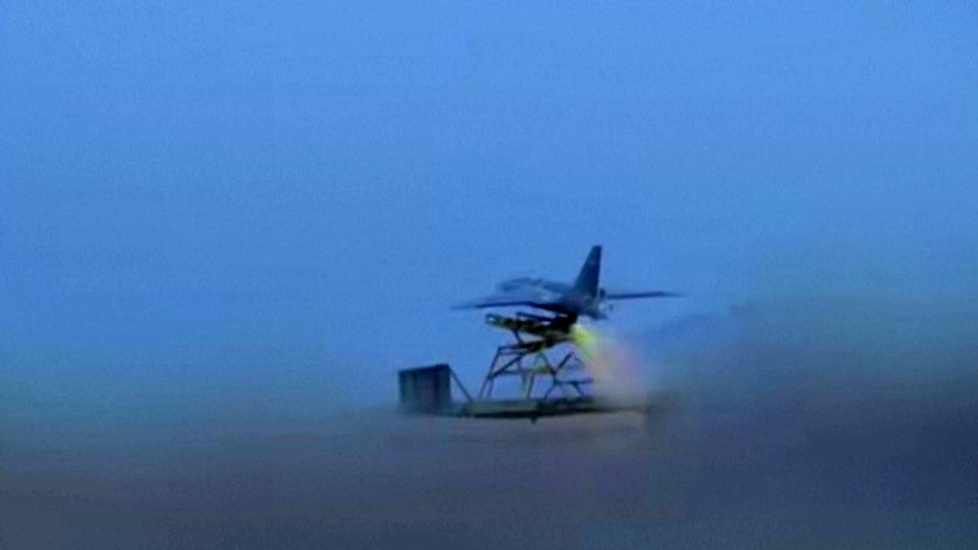 This video grab taken from footage released by the Iranian state broadcaster (IRIB) shows what it says are drones launched by the army against US bases. /IRIB TV/AFP
