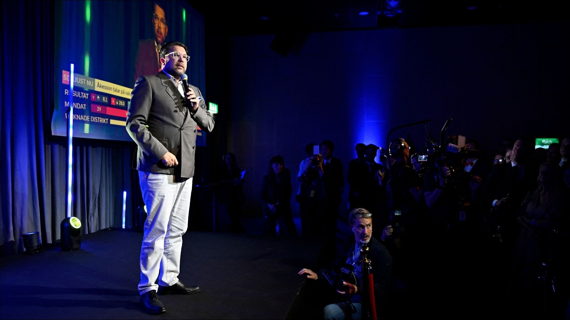 Sweden Democrats leader Jimmie Akesson at an election night party in Stockholm on Sunday. /Pontus Lundahl/TT News Agency/AFP
