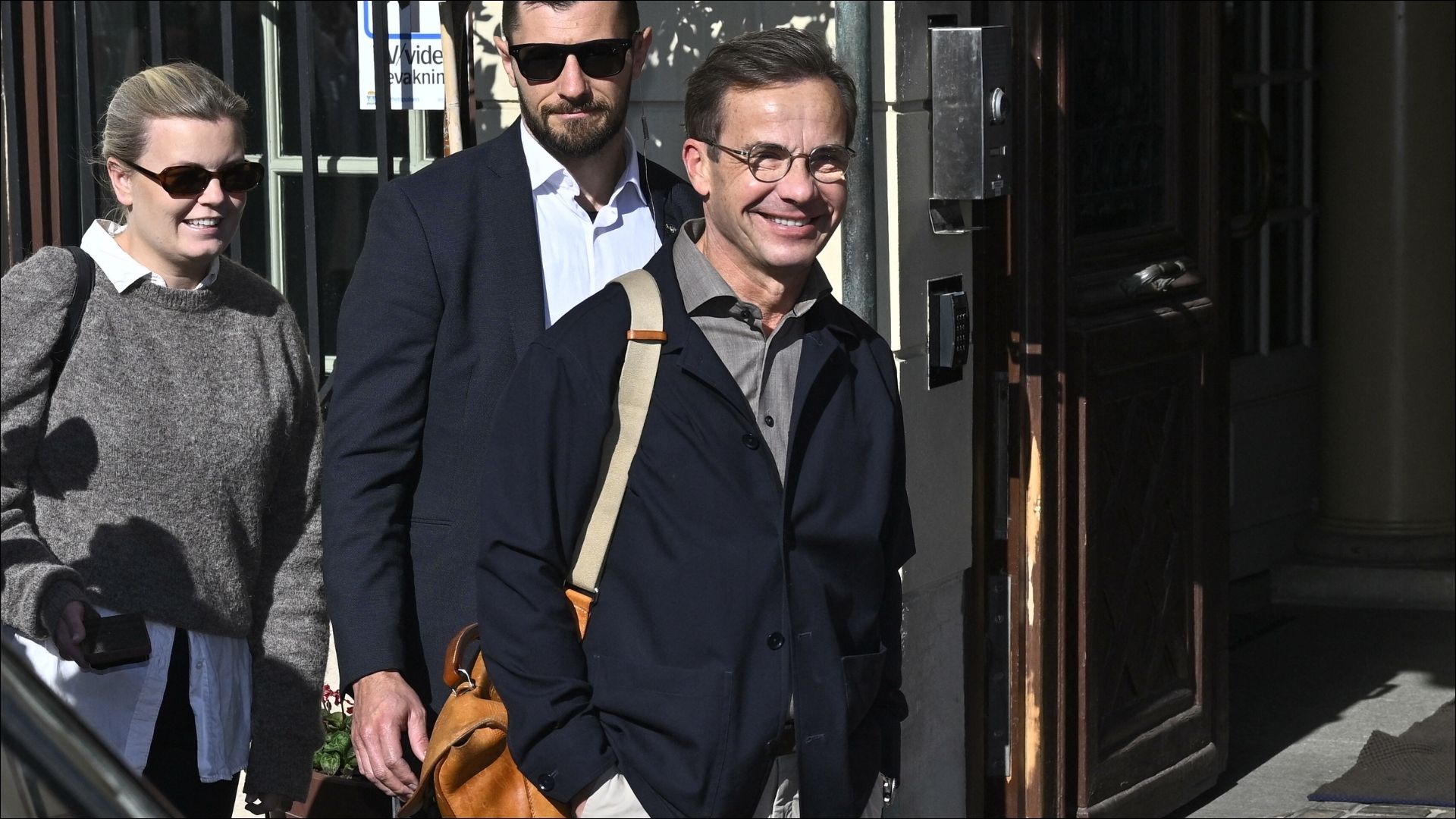 Sweden's Prime Minister and Moderate Party leader Ulf Kristersson leaves the prime minister's official residence in Stockholm on Monday. /Claudio Bresciani/TT News Agency/AFP
