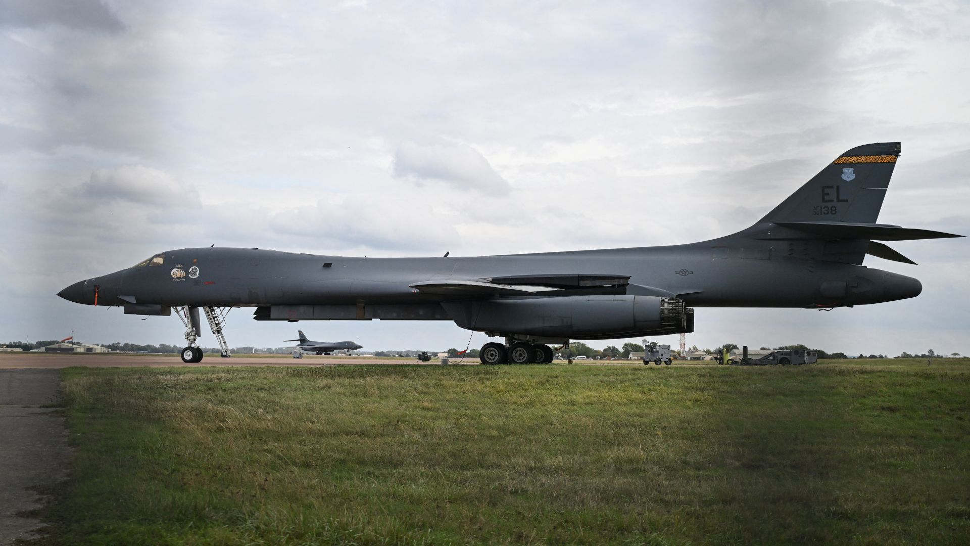 A US Air Force B-1 Lancer bomber is pictured on the tarmac at RAF Fairford base in Fairford on September 27. /Justin Tallis/AFP
