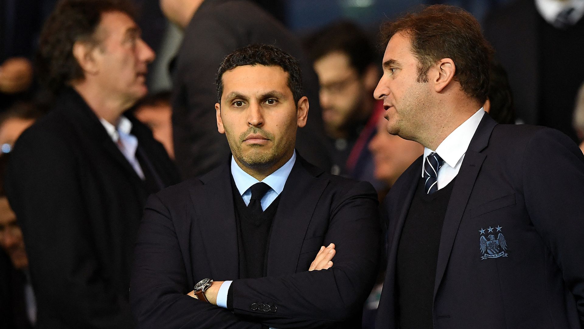 Manchester City Chairman Khaldoon Al Mubarak (L) and Chief Executive Ferran Soriano, pictured in 2016. /Franck Fife/AFP