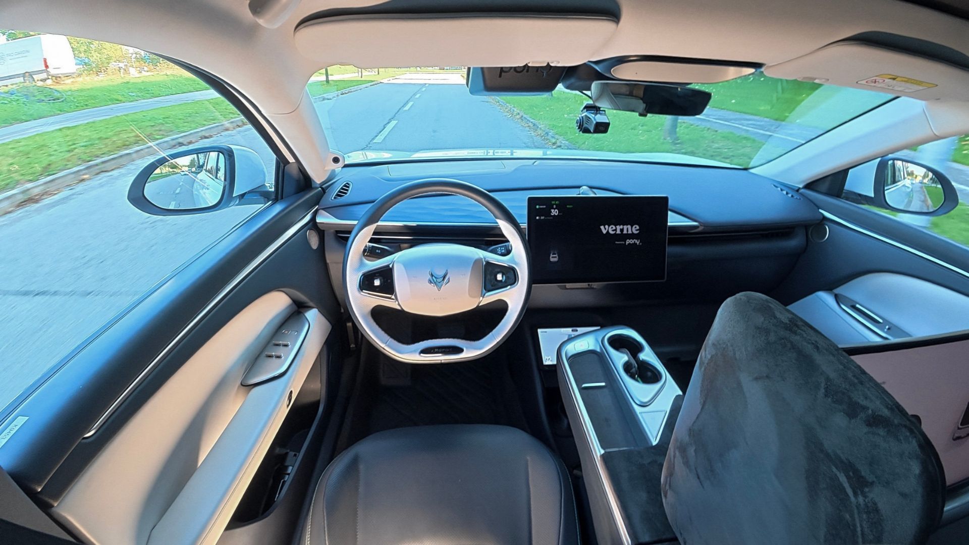 Interior of the Verne driverless robotaxi in Zagreb. /Marko Perkov/AFP
