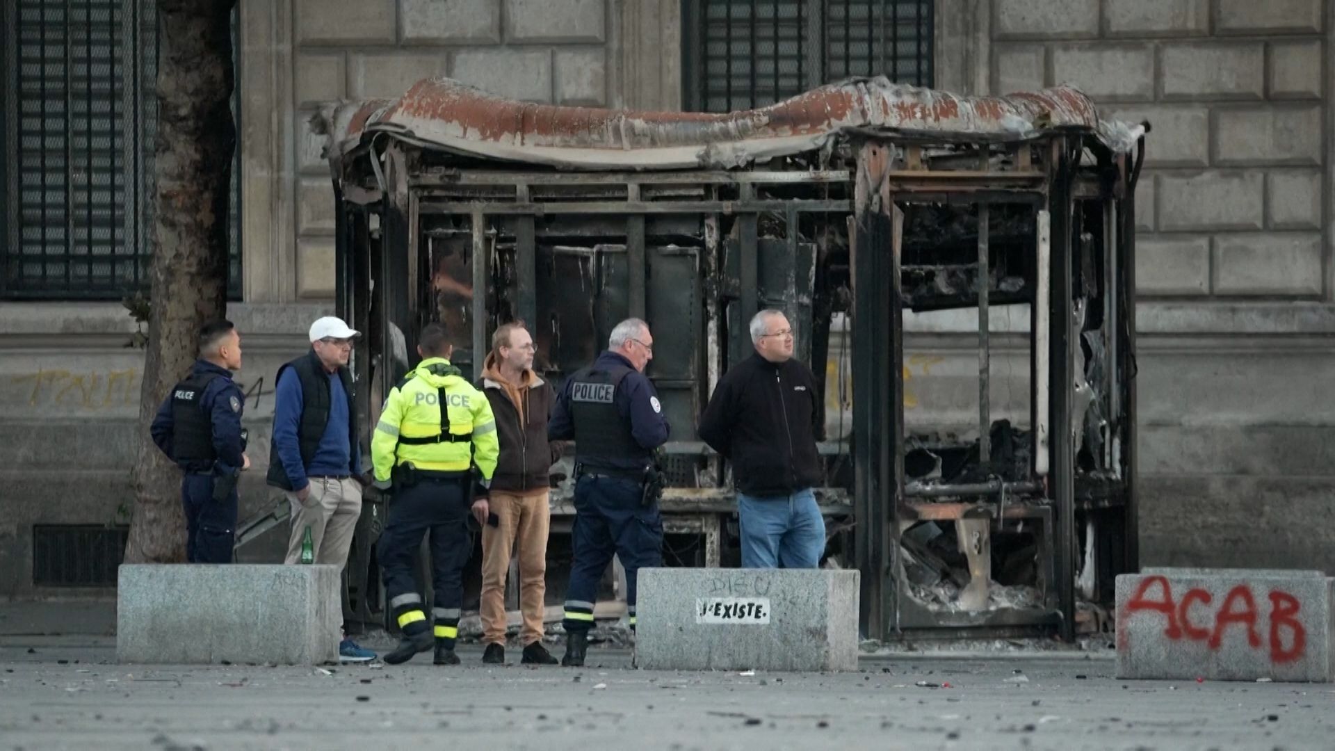 A burned-out shelter in Paris signifies the fiery destruction of the night before. /Reuters.