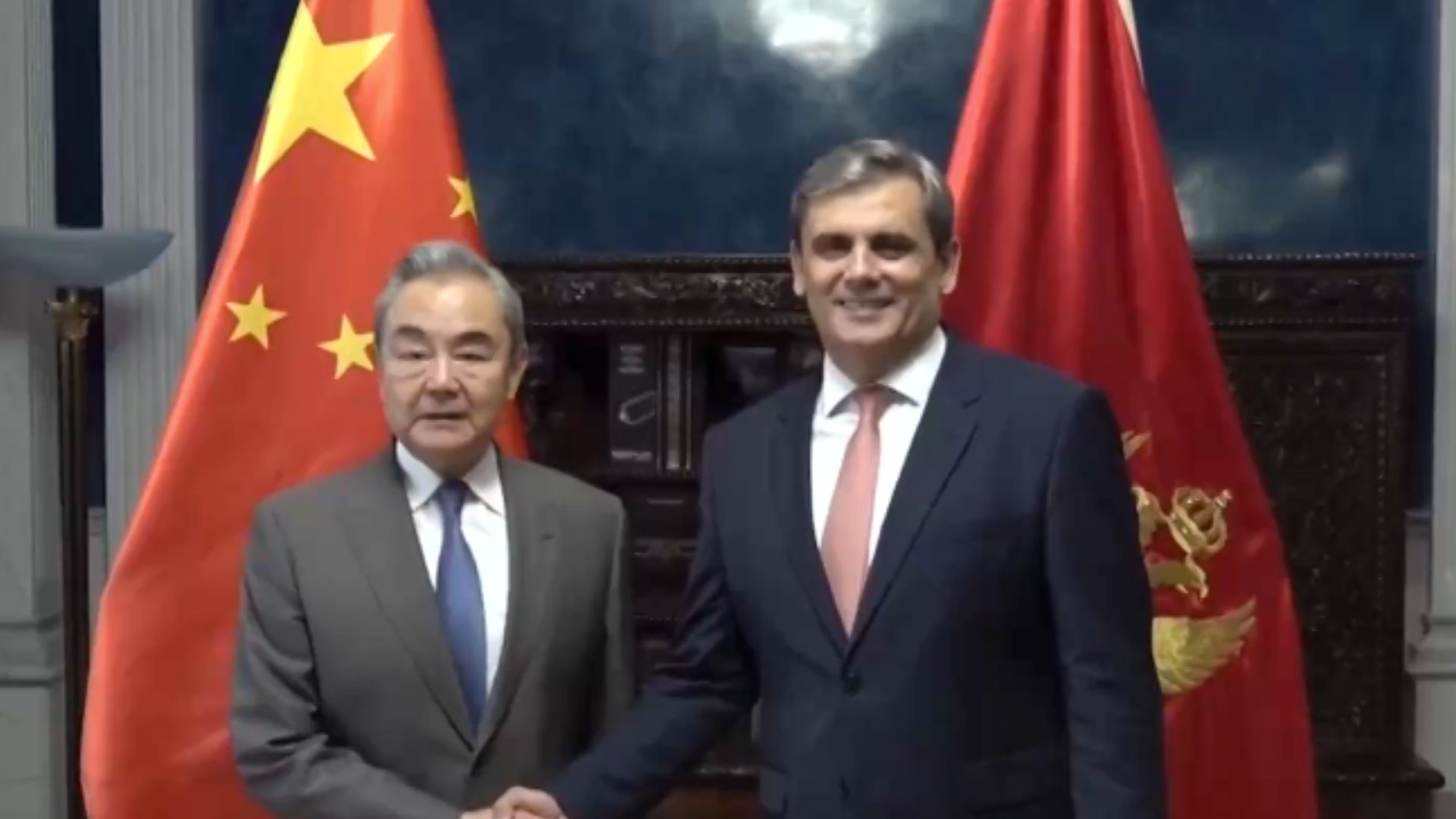 Wang Yi meets Montenegrin Foreign Minister Ervin Ibrahimović. /CGTN