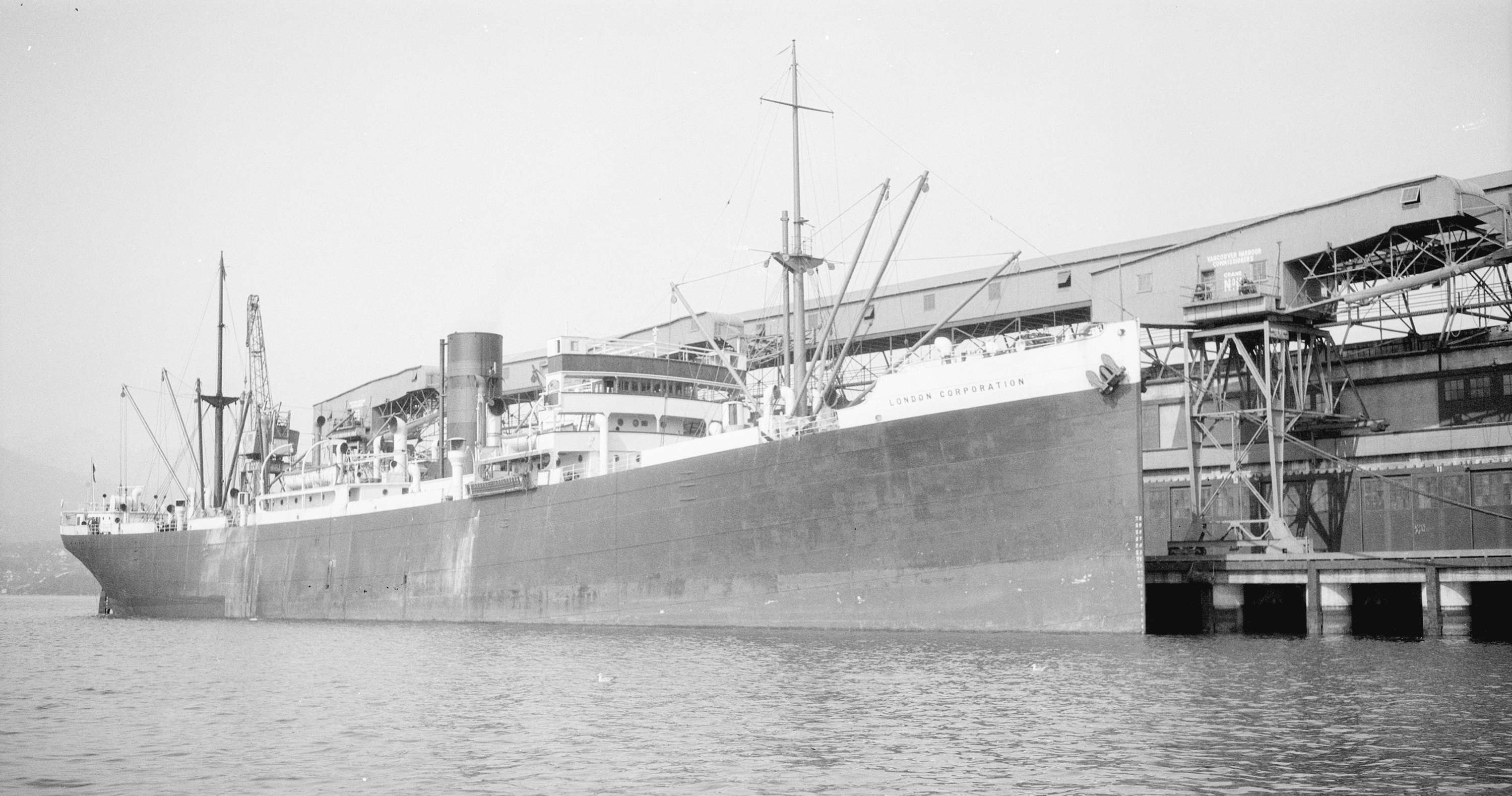 The SS Benlomond docked in Vancouver, Canada, under her previous name, London Corporation. /Walter E. Frost/City of Vancouver Archives